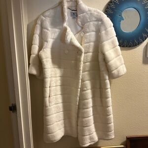 Worthington White Retro Faux Fur Coat XL 3/4 Sleeves Pockets!